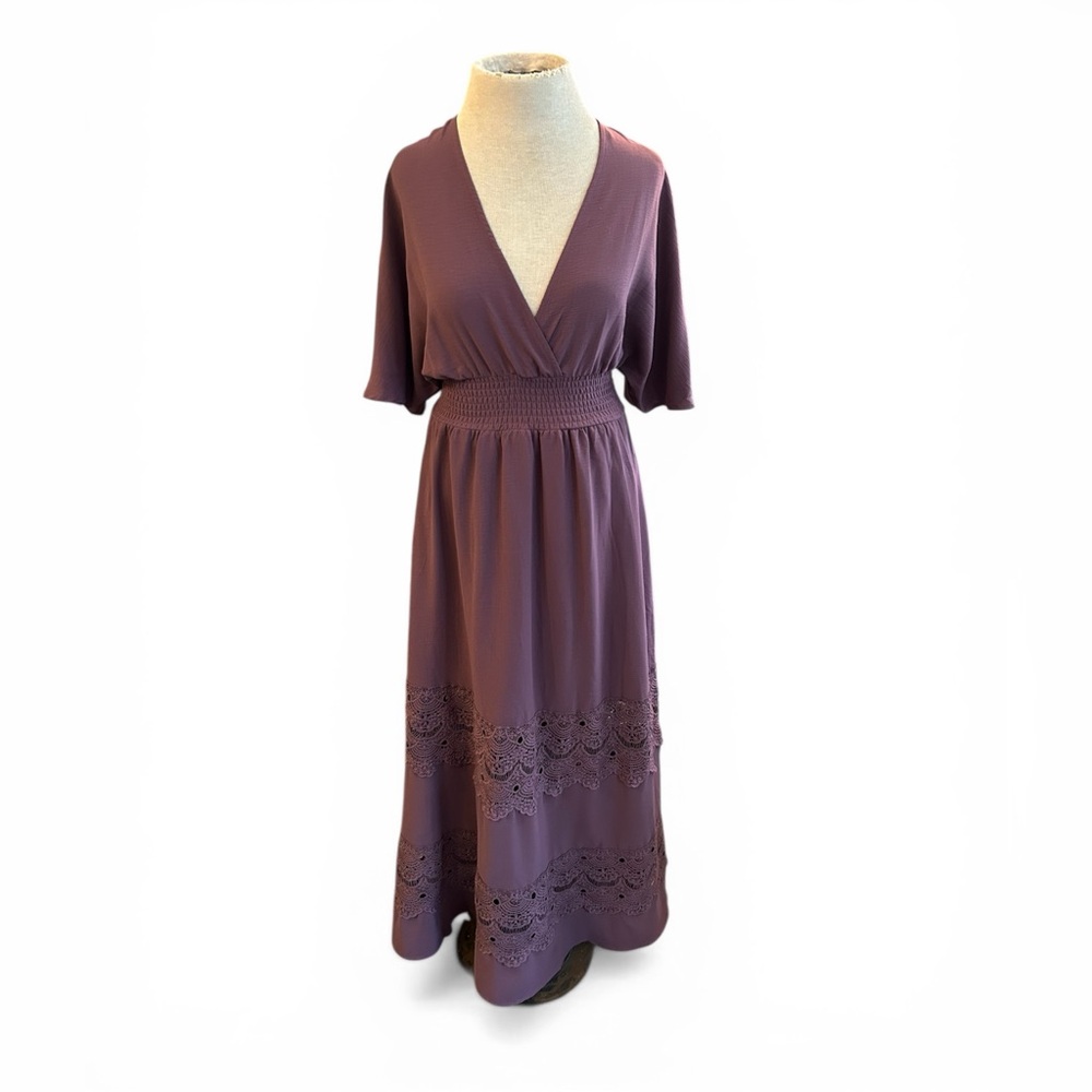 Baltic Born Mauve Crochet-Hem V-Neck Maxi Dress Party, Graduation, Date Night